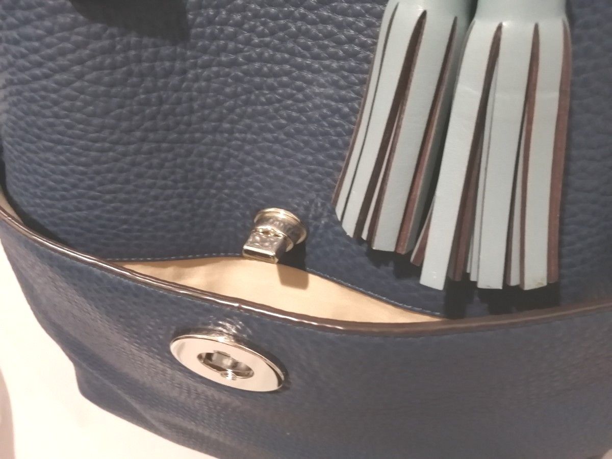 美品 COACH トートバッグ 古い メンズ シボ革 レザー ネイビー