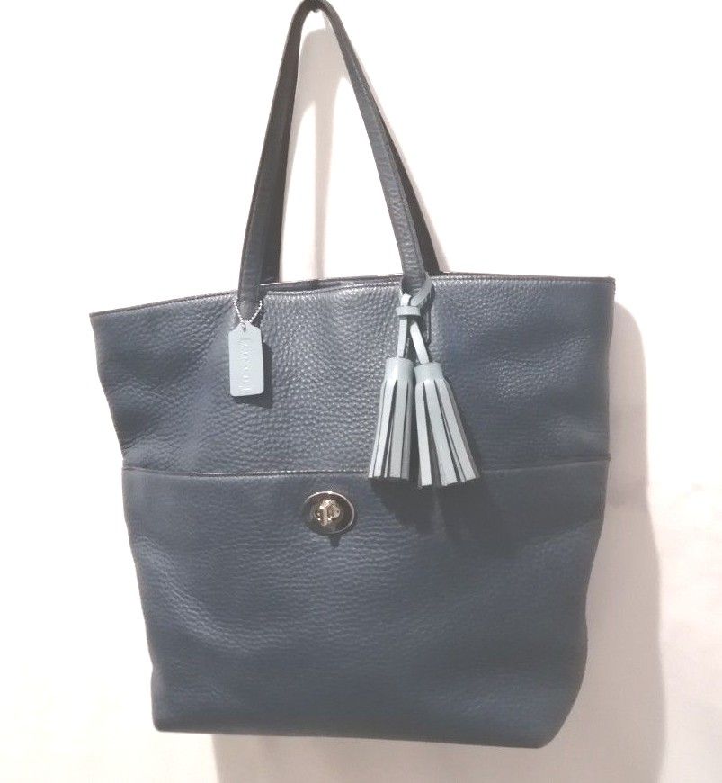 COACH コーチ レザー トートバッグ ネイビー ブルー バイカラー COACH コーチ レザー トートバッグ ネイビー ブルー バイカラー