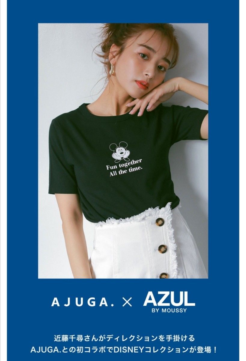 【新品 値札付】AJUGA. × AZUL BY MOUSSY MICKEY ディズニーコラボ Tシャツ 黒 M  半袖トップス