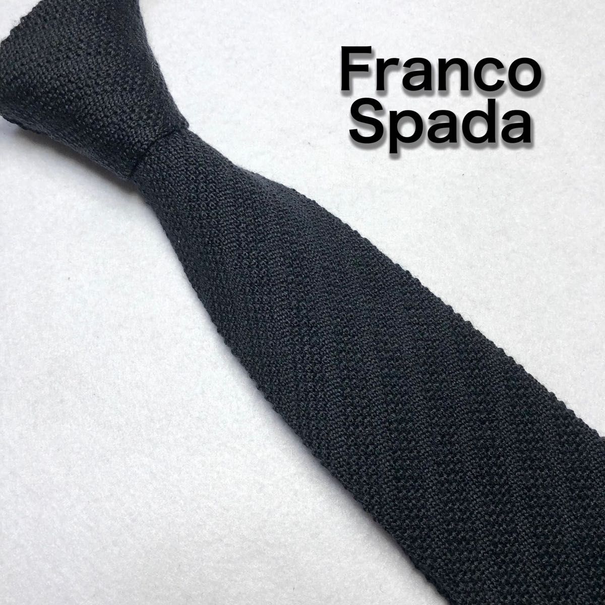 美品★Franco Spada フランコスパダ ニットタイ ウールタイ ネクタイ ナロータイ ソリッド 無地 ブラック イタリア製