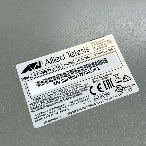 @S1396 ラスト4台 中古 簡易動作確認済み Allied Telesis AT-GS910/16 16 Port Gigabit Switch ノンクレームノンリターン_画像5