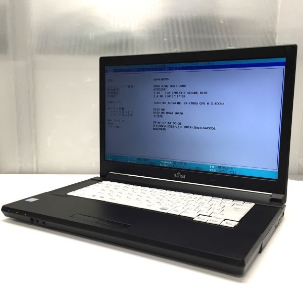 @XY2335 ☆ BIOSのみ確認 ☆ 富士通 LIFEBOOK A577 Core-i3-7100U/メモリなし/HDD500GB/OSなし/15.6型/無線/HDMI/DVD/USB3.0/RGB/