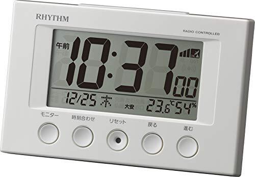 リズム(RHYTHM) 目覚まし時計 電波時計 温度計・湿度計付き フィットウェーブスマート 白 77×120×54mm 8RZ166SR03_画像1