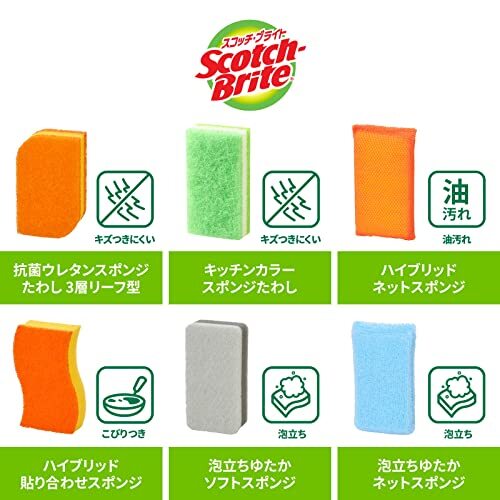 3M スポンジ キッチン キズつけない 抗菌 ハイブリッドネット グリーン 6個 スコッチブライト HBNT_画像7