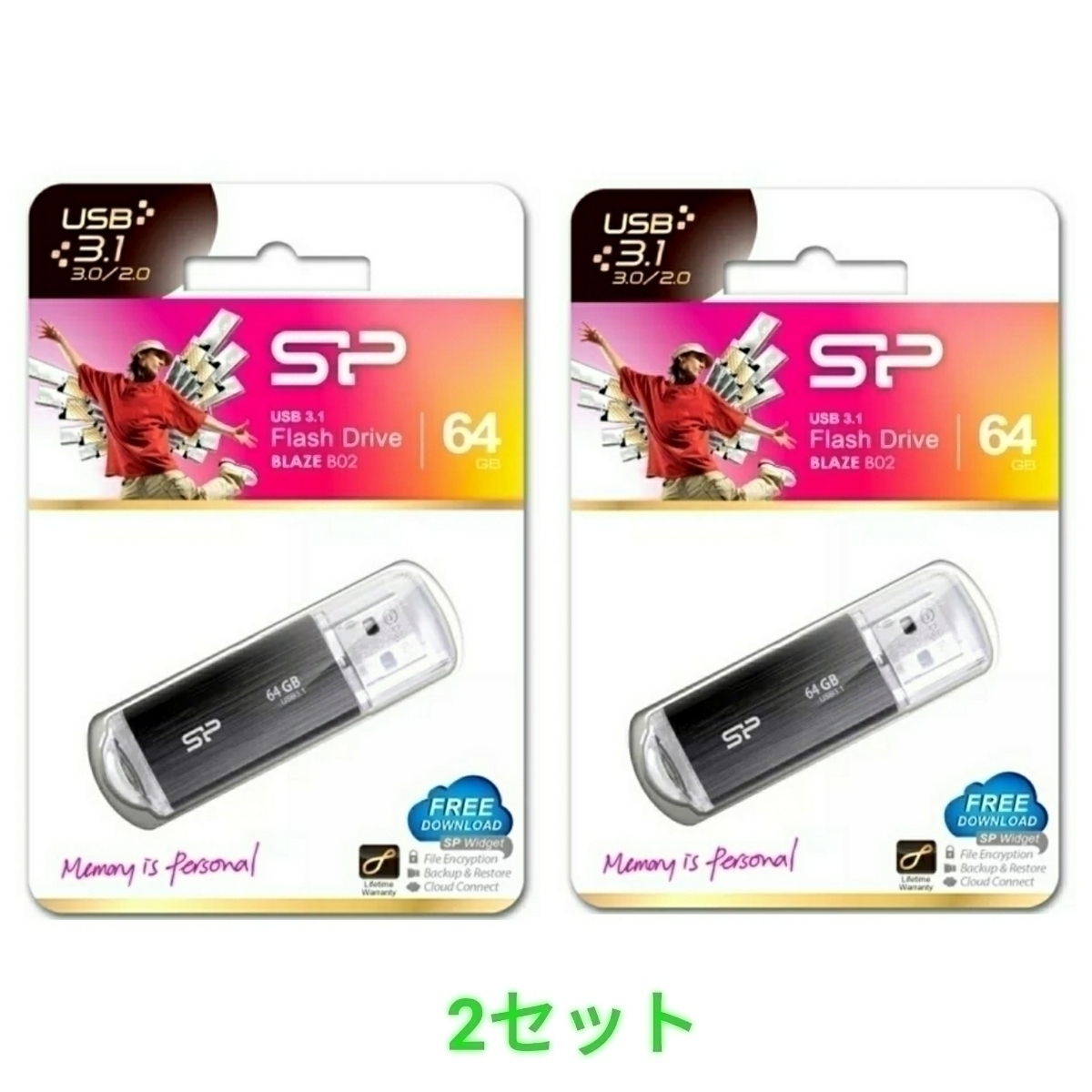 キャップ式USB3.1 64GB(Silicon Power）SP064GBUF3B02V1K 2個セット【1円スタート出品・新品・送料無料】_画像1