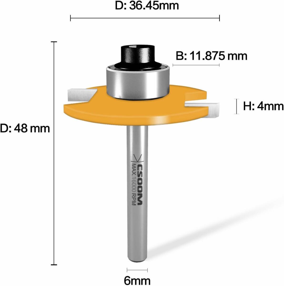 黄色-T CSOOM ビスケットカッター 6mm径 黄色トリマビット 木工用 電動工具 ビスケットトリマー ビスケットジョイントの画像2