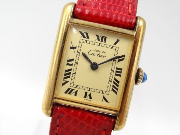 15896F Cartier カルティエ 稼動品 マストタンク アージェント 925 レディース 時計 手巻き ケース20×28mm_画像1