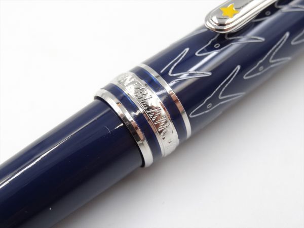 17411Be MONTBLANC モンブラン 万年筆 マイスターシュテュック 星の王子様 ネイビー×シルバー ペン先585 14K コンバーター式_画像4