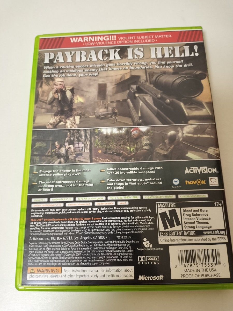 Xbox 360　SOLDIER OF FORTUNE PAYBACK　北米版