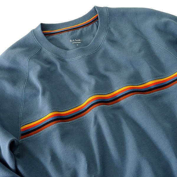 新品 ポールスミス アーティストストライプ 裏毛 スウェット トレーナー L 薄青 【I46167】 Paul Smith メンズ ジャージー ストレッチ_画像2