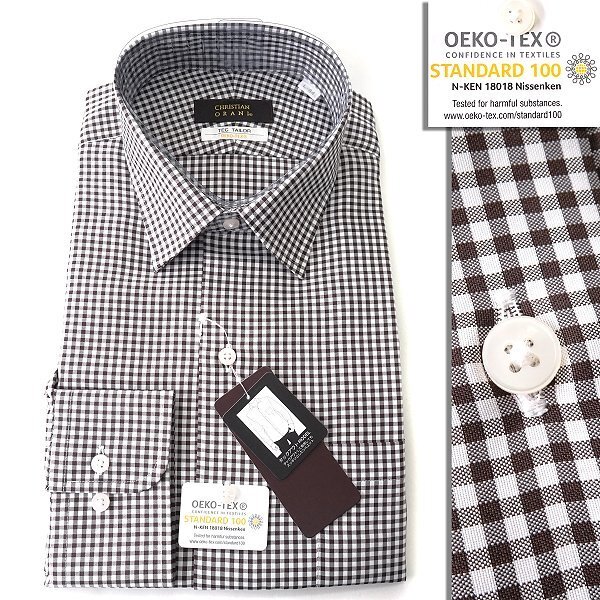 新品 クリスチャンオラーニ 形態安定 ピンオックス レギュラーカラー ドレスシャツ 41-84(L) 白茶 【I52103】 CHRISTIAN ORANI OEKO-TEXの画像1