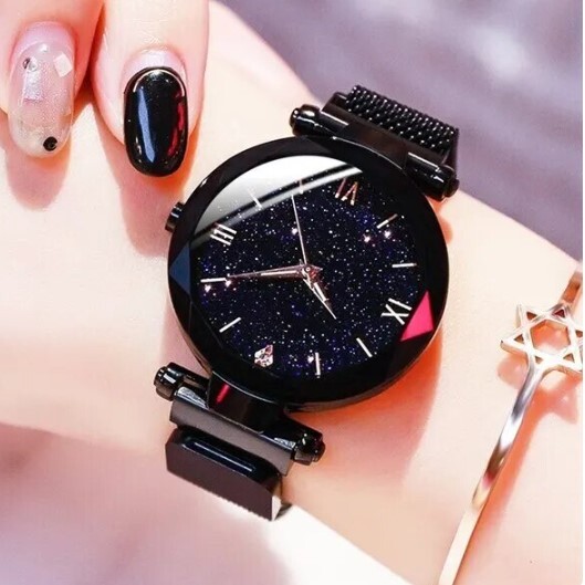 腕時計 アナログ 黒 ブラック 磁気バングル レディース クオーツタイプ アクセサリー カジュアル シンプル 簡単装着_画像1