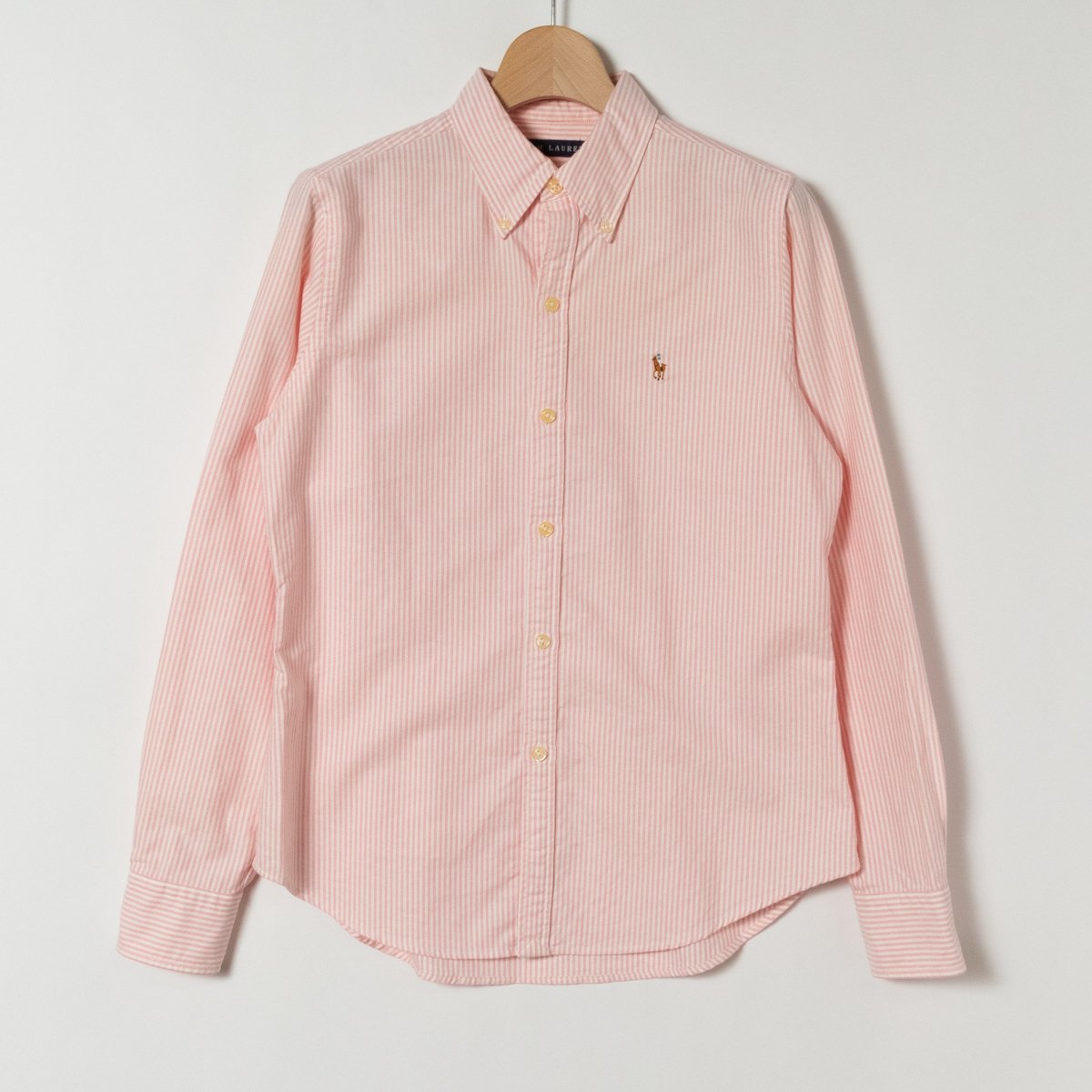 RALPH LAUREN ラルフローレン オックスフォード ボタンダウンシャツ ストライプシャツ ピンク 11 レディース 綿 コットン 定番 カジュアル_画像1