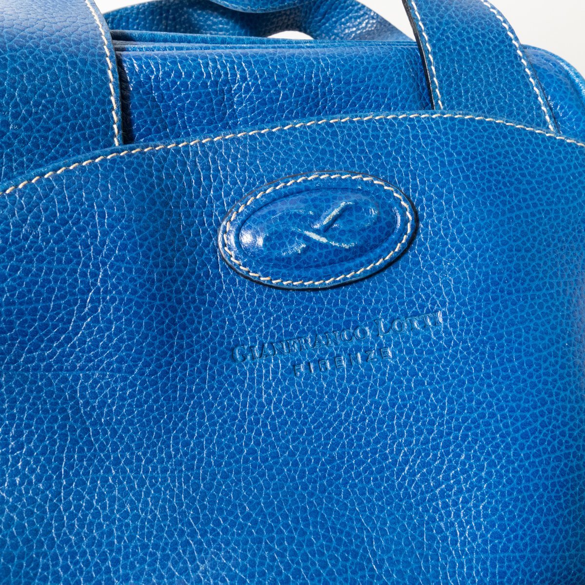 GIANFRANCO LOTTI ジャンフランコロッティ レザー 本革 ハンドバッグ コンパクト ブルー 青 レディース 婦人 女性 レトロ カジュアルの画像7