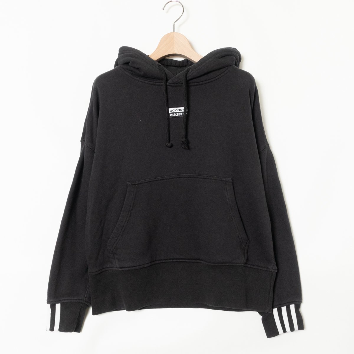 adidas アディダス VOCAL HOODIE パーカー プルオーバー スウェット S 綿100% コットン ブラック 黒 スポーティ ストリート カジュアルの画像1