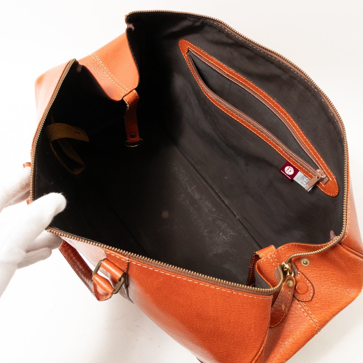 TAKEO KIKUCHI タケオキクチ ボストンバッグ ブラウン 茶 レザー 本革 日本製 メンズ 手さげ 大容量 旅行 シンプル カジュアル bag 鞄_画像8