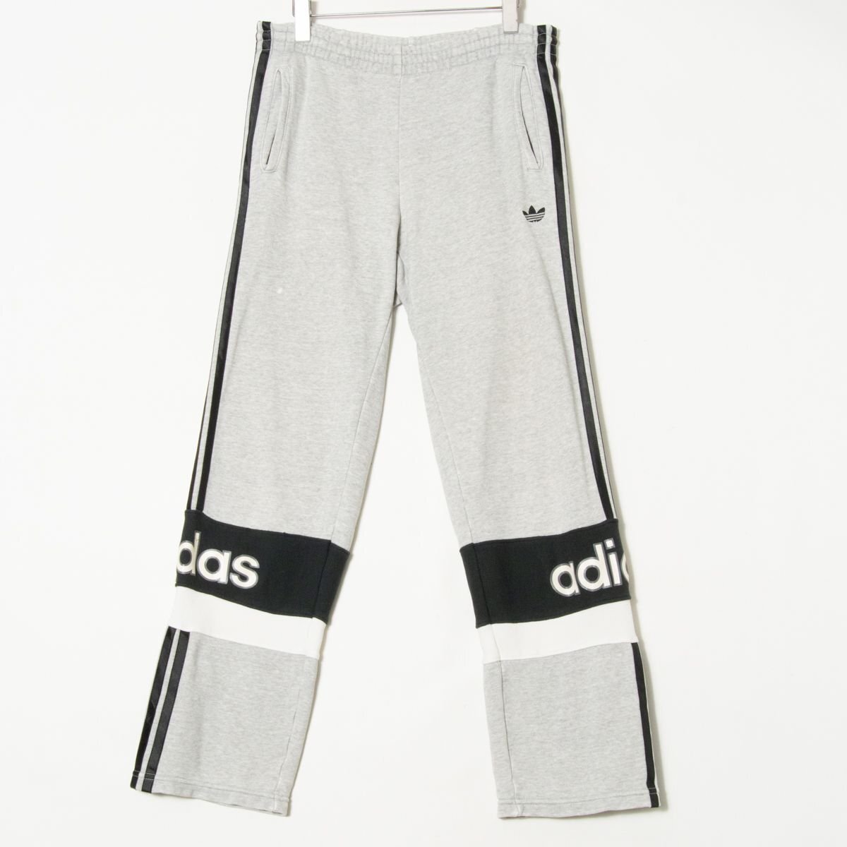 adidas アディダス サイズM スウェットパンツ ラインパンツ 灰色/グレー コットン100％ 裏パイル ウエストゴム メンズ カジュアル スポーツ_画像1