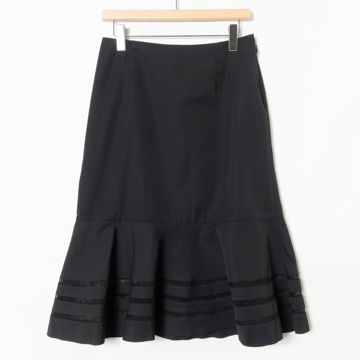 LAPINE ラピーヌ ロングスカート 裾メッシュ ボトムス サイドジップ 11 綿 コットン ブラック 黒 綺麗め カジュアル 婦人服の画像1
