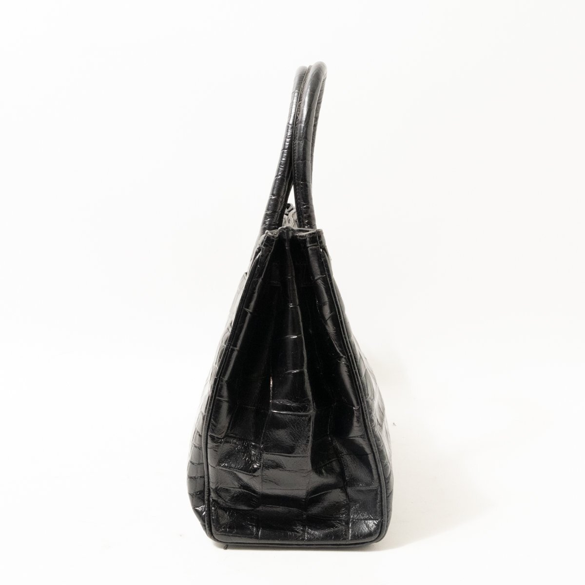 NIERI ARGENTI ニエルアルジェンティ ハンドバッグ ブラック 黒 ゴールド レザー 本革 型押し イタリア製 レディース 手さげ きれいめ bag_画像3