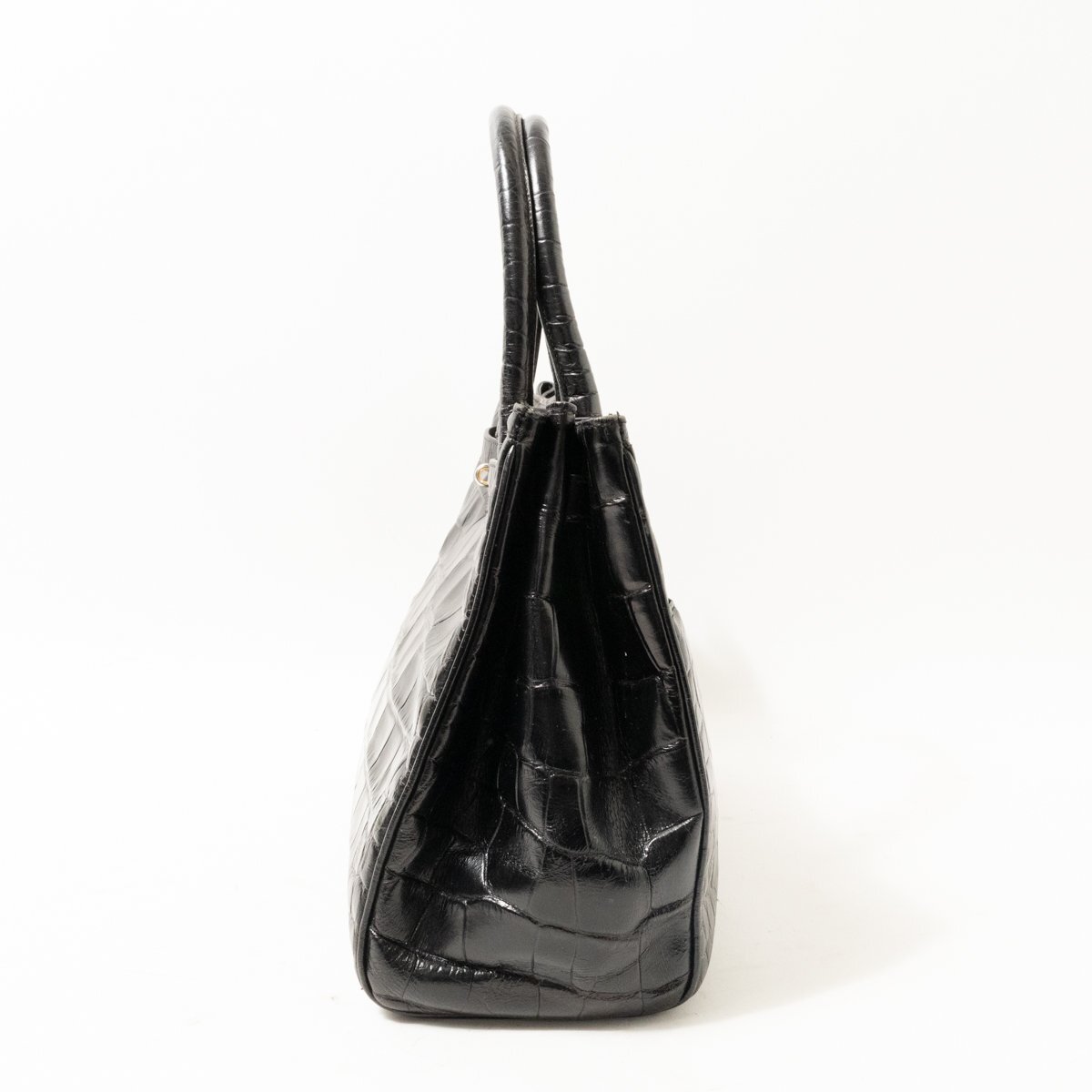 NIERI ARGENTI ニエルアルジェンティ ハンドバッグ ブラック 黒 ゴールド レザー 本革 型押し イタリア製 レディース 手さげ きれいめ bag_画像4