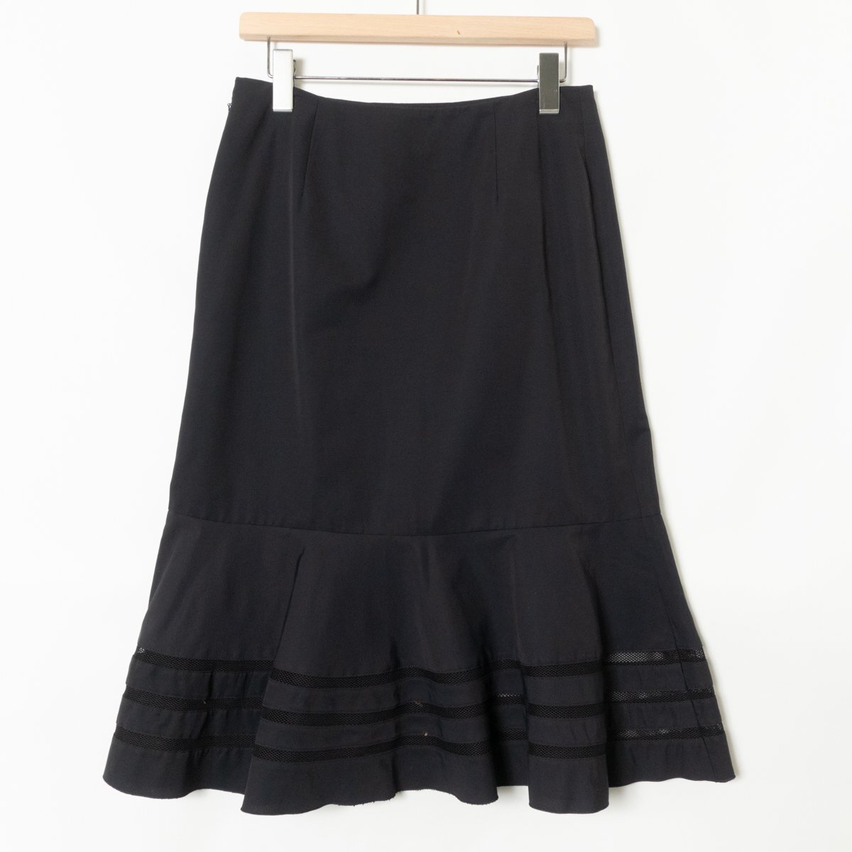 LAPINE ラピーヌ ロングスカート 裾メッシュ ボトムス サイドジップ 11 綿 コットン ブラック 黒 綺麗め カジュアル 婦人服の画像5