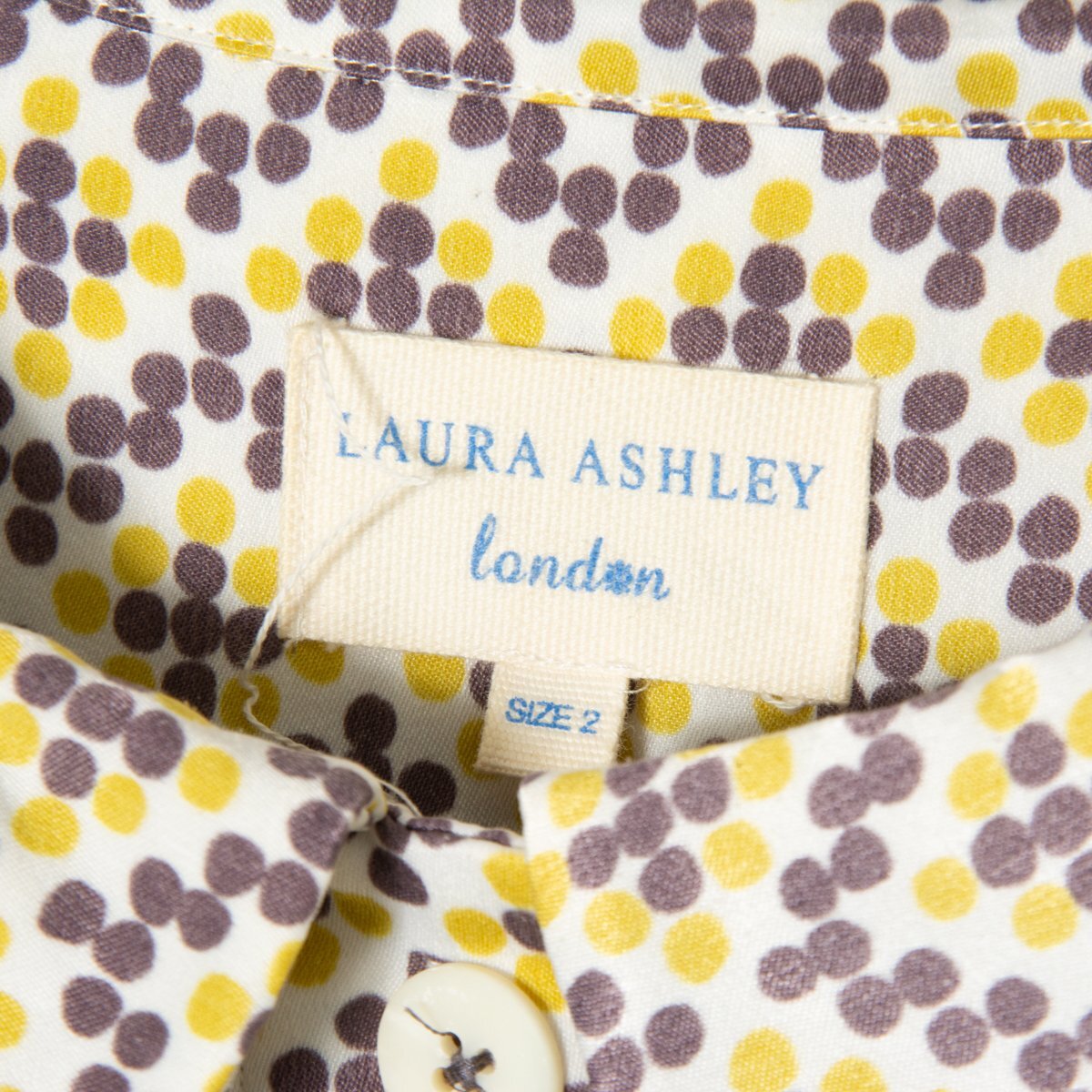 Laura Ashley ローラ アシュレイ ピーターパンカラー 総柄 8部袖 ワンピース ひざ丈 イエロー 黄色 レディース 婦人 女性 2 カジュアル_画像5