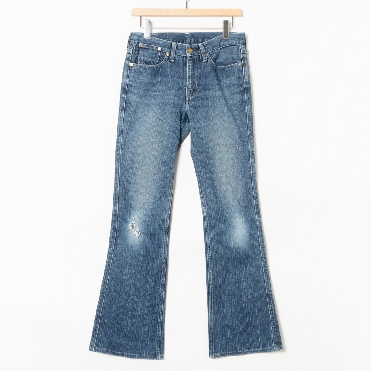 LEVI'S Red loop デニムパンツ リーバイス レッドループ ブルー インディゴ ダメージ ジップフライ ブーツカット 綿98% 30インチ 日本製_画像1