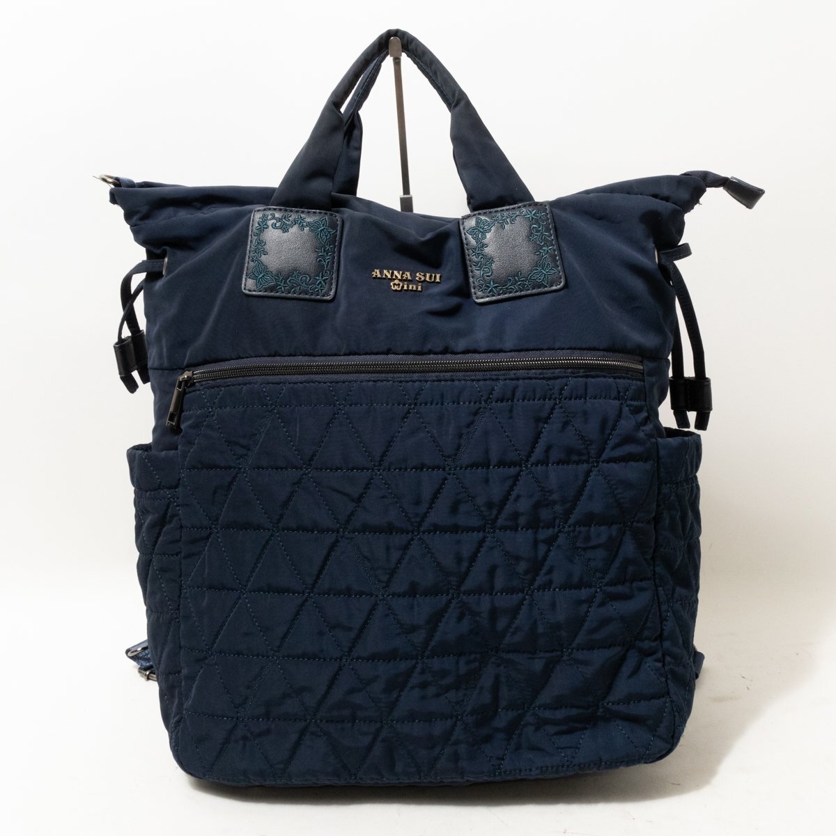 ANNA SUI mini Anna Sui Mini 3WAY mother's bag shoulder tote bag rucksack navy navy blue nylon quilting lady's bag