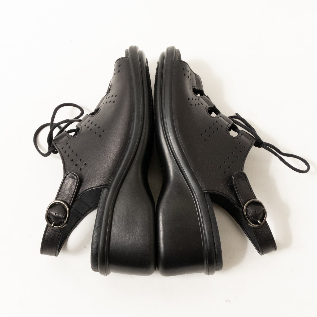 未使用 ecco エコー 日本製 レザーシューズ オープントゥサンダル 婦人靴 シューズ ブラック 黒 S 天然皮革 レザー 紐付き レディース_画像6