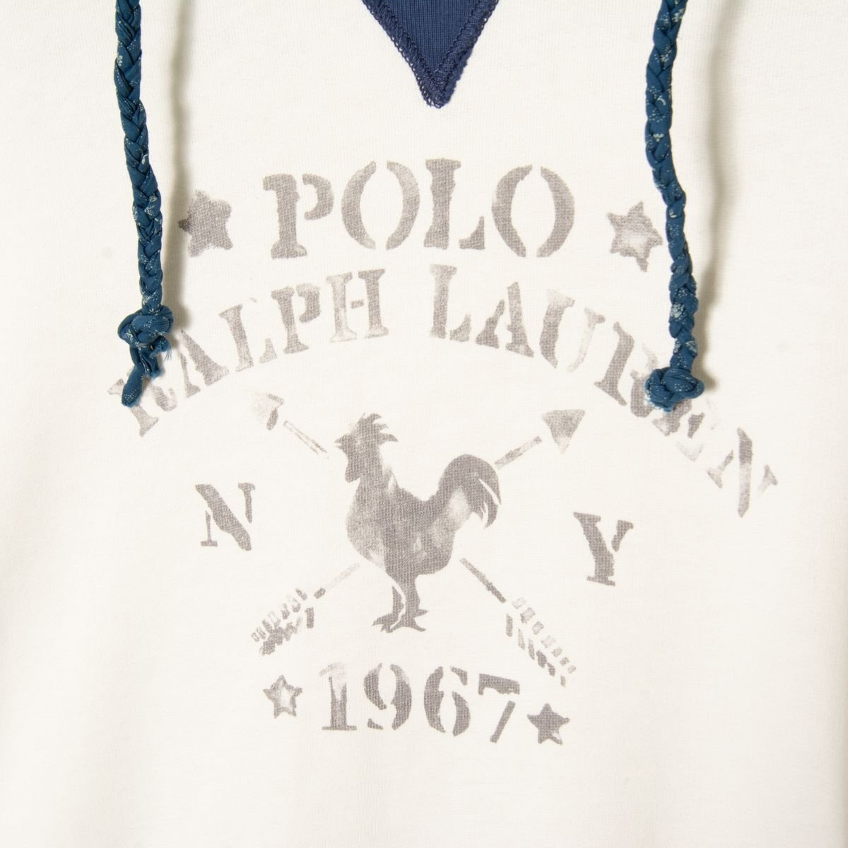 【1円スタート】Polo by Ralph Lauren ラルフローレン 裏起毛スウェットパーカー フーディー 綿ポリエステル カジュアル 秋冬 白×紺 L_画像5