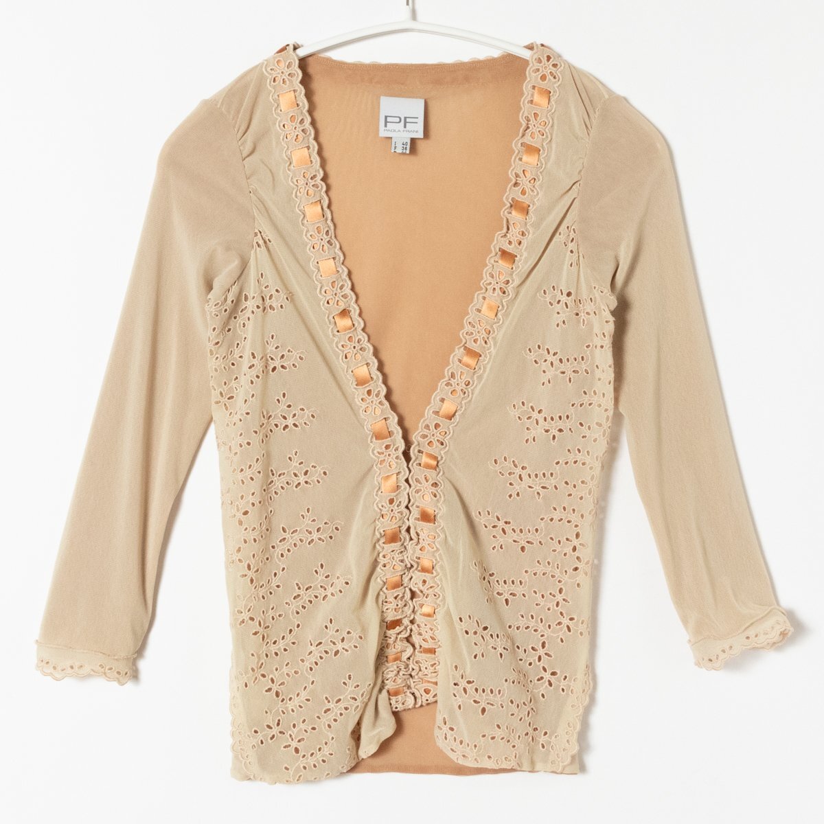  mail service 0 PAOLA FRANI Paola Frani mesh cardigan punching race nylon beige 7 number S size Italy made thin spring summer 