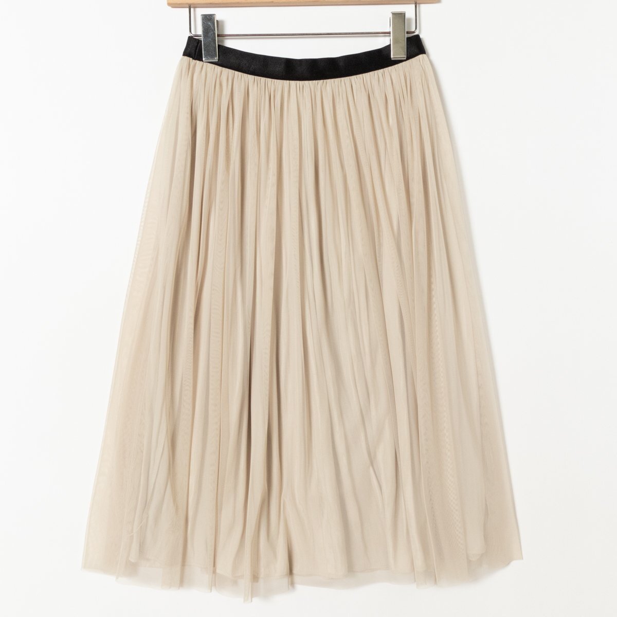 SHIPS Ships chu-ru skirt beige poly- 100 reverse side attaching waist rubber Flare soft knees under height femi person sia- material put on mawashi spring summer 
