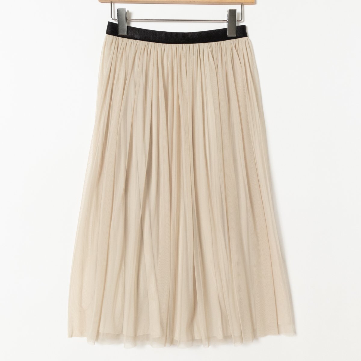 SHIPS Ships chu-ru skirt beige poly- 100 reverse side attaching waist rubber Flare soft knees under height femi person sia- material put on mawashi spring summer 