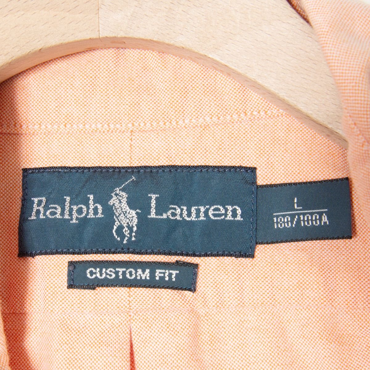 RALPH LAUREN ラルフローレン サイズL 長袖 ボタンダウンシャツ 刺繍 橙/オレンジ系 メンズ トップス カジュアル アメカジ シンプル 古着_画像6