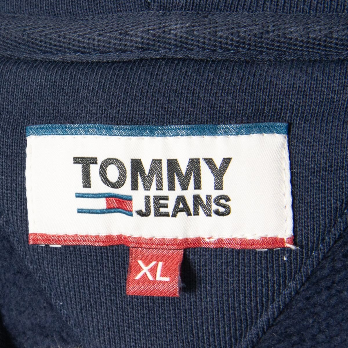 TOMMY JEANS トミージーンズ サイズXL プルオーバー パーカー ワンポイントロゴ 紺/ネイビー コットン100％ 厚手 メンズ カジュアル 古着_画像5
