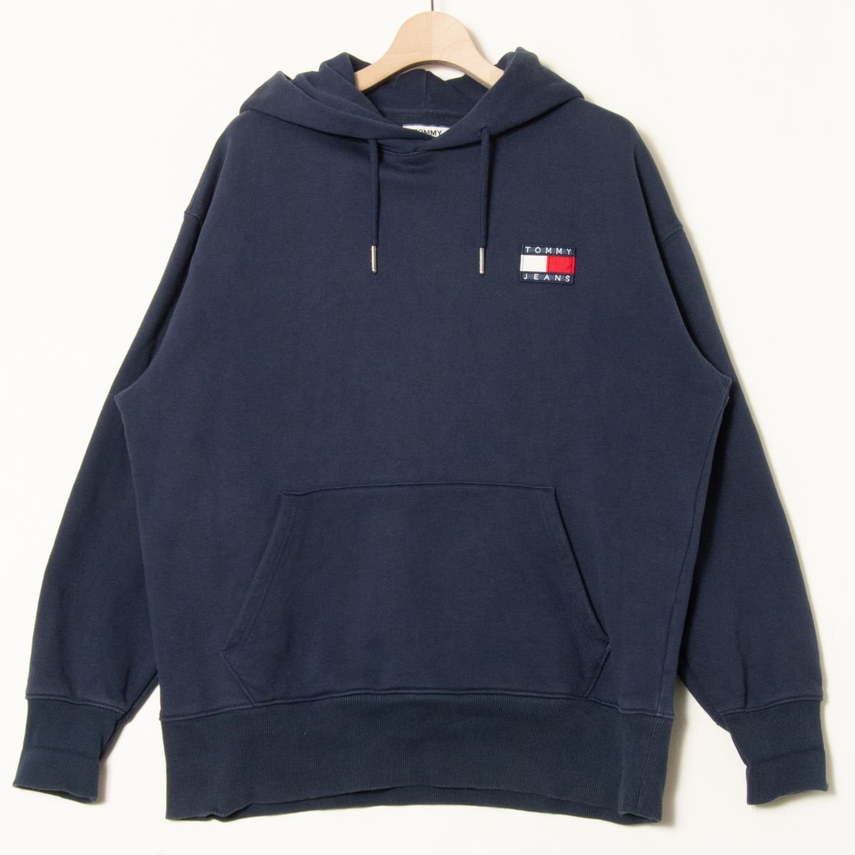 TOMMY JEANS トミージーンズ サイズXL プルオーバー パーカー ワンポイントロゴ 紺/ネイビー コットン100％ 厚手 メンズ カジュアル 古着_画像1