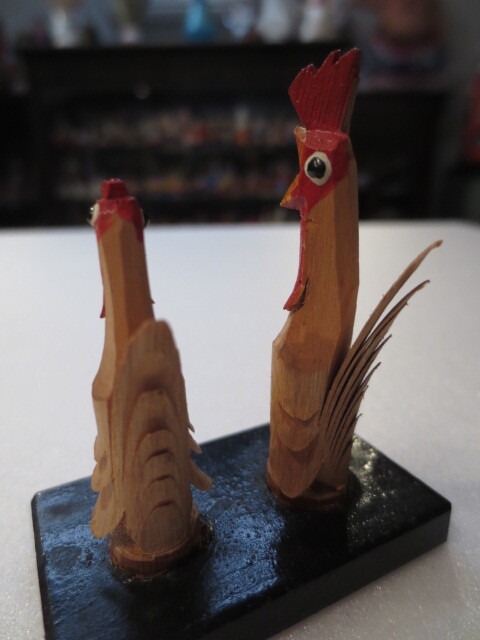 【壽】古作　木彫人形　夫婦鶏　削りかけ　民芸品　木工玩具_画像5
