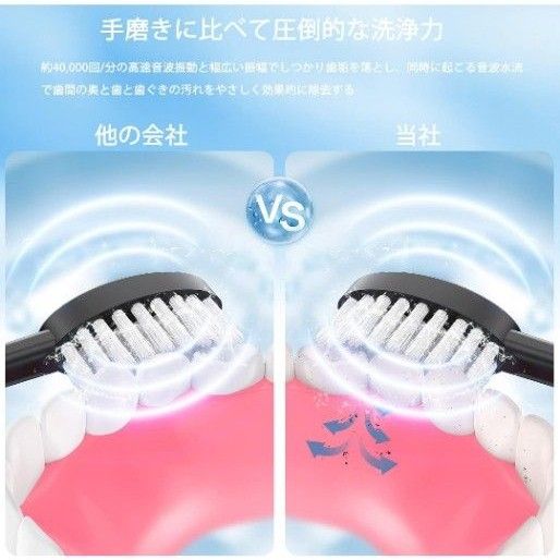 電動歯ブラシ 音波歯ブラシ タイマー機能  充電式 防水 替えブラシ付 6つのモード 歯ブラシ 収納ケース付き 歯垢除去