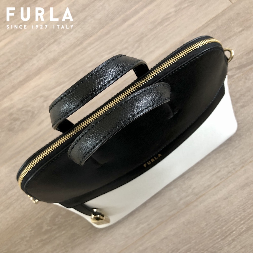 【美品】FURLA（フルラ）パイパー ハンドバッグ キャンバス×レザー アイボリー×黒 USED_画像8