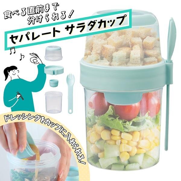 ◆送料無料(定形外)◆ クリアサラダポット 保存容器 ドレッシング容器付 ランチボックス フォーク付 弁当箱 ◇ セパレートサラダカップ_画像1