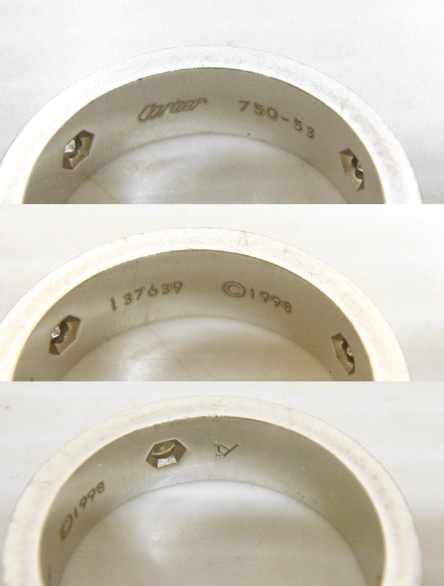 3452T【本物保証】 カルティエ Cartier ラブリング 13号 750-53刻印 K18WG 重量約9.1ｇ ホワイトゴールドの画像5