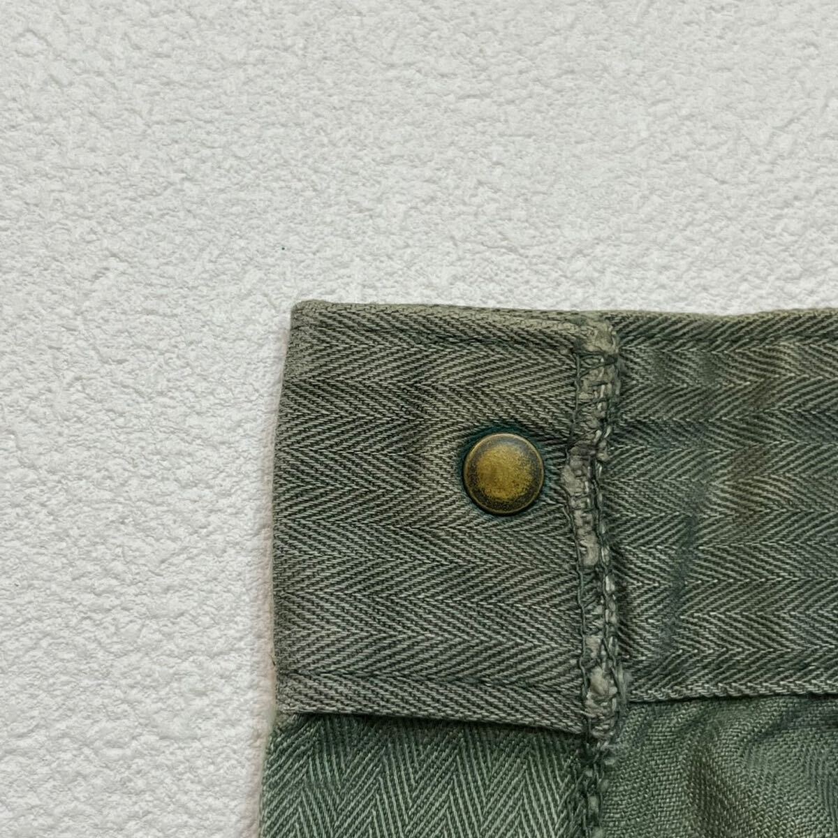 k304 40s ビンテージ U.S. MARINE CORPS HBT ヘリンボーン ツイル パンツ ドーナツ ボタン pants vintage カーキ オリーブ ミリタリー 海軍の画像9