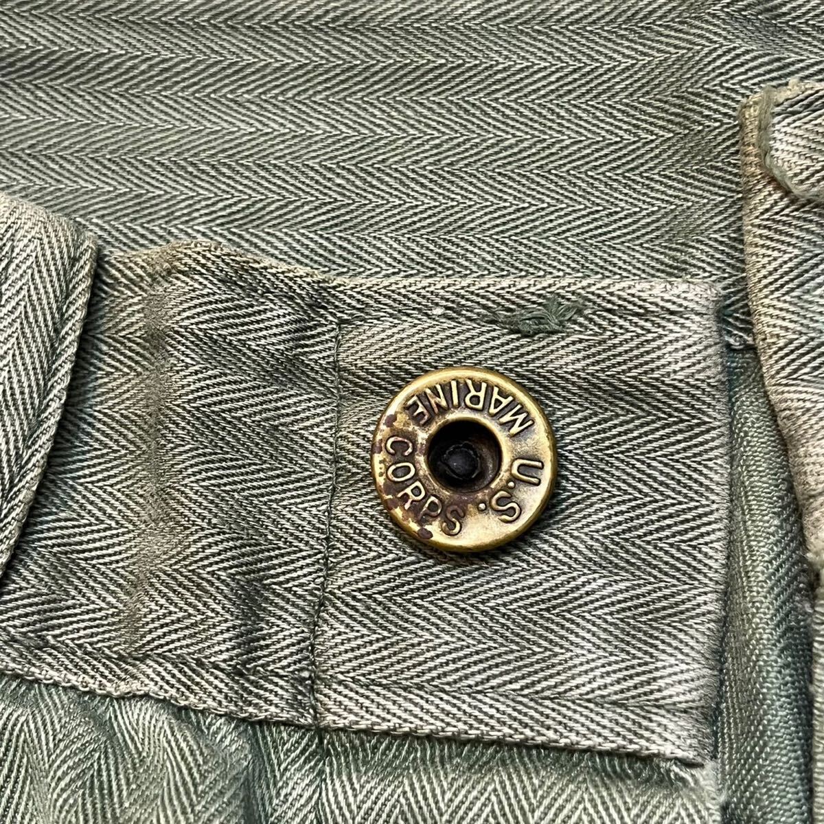 k304 40s ビンテージ U.S. MARINE CORPS HBT ヘリンボーン ツイル パンツ ドーナツ ボタン pants vintage カーキ オリーブ ミリタリー 海軍の画像6