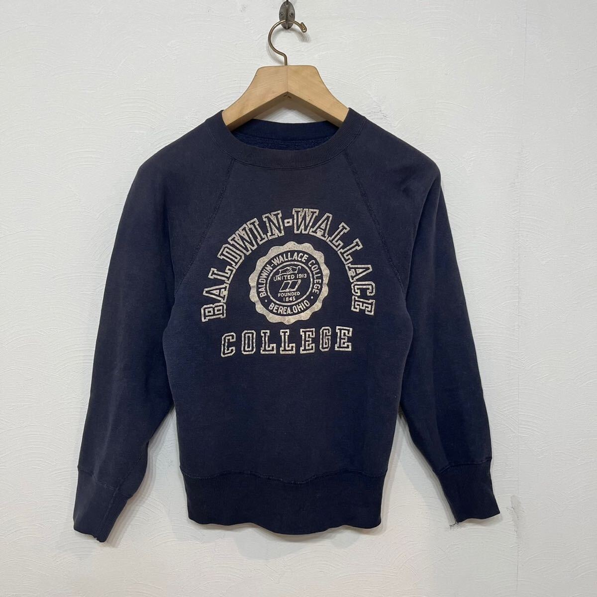 k313 50s 60s ビンテージ ナス紺 カレッジ ロゴ スウェット ラグラン ツートーン ネイビー BALDWIN WALLACE vintage sweat_画像2