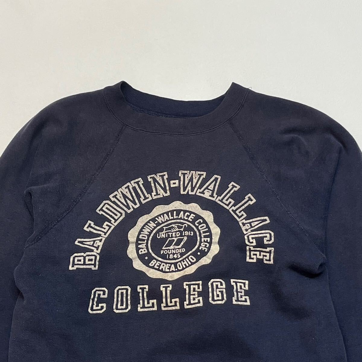 k313 50s 60s ビンテージ ナス紺 カレッジ ロゴ スウェット ラグラン ツートーン ネイビー BALDWIN WALLACE vintage sweat_画像5