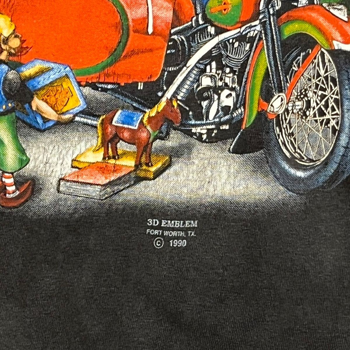 k324 90s ビンテージ アメリカ 製 Harley Davidson 3D ENBLEM 両面 Tシャツ サンタ 鷲 クリスマス L ブラック 黒 USA vintage ロンT_画像4