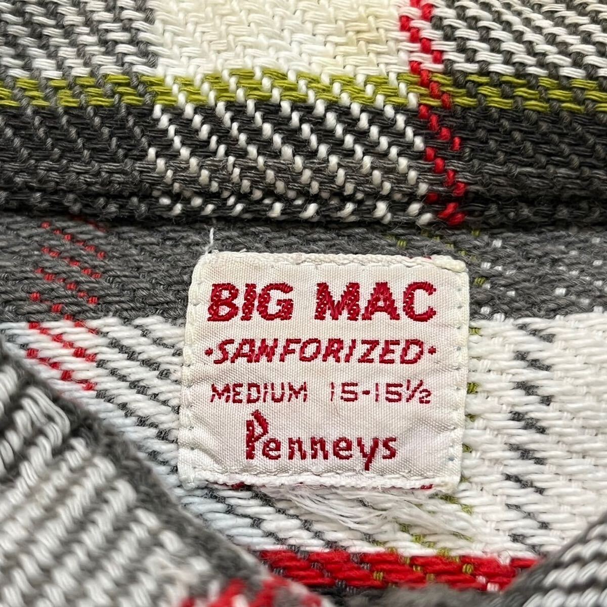h325 60 年代 アメリカ 製 BIG MAC チェック 柄 ネル シャツ 15 M グレー ビッグマック vintage ビンテージ 60s_画像2