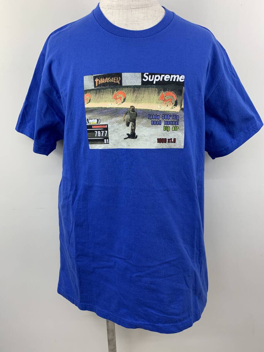 131-KM2700-80s Supreme シュプリーム Thrasher スラッシャー Game Tee 半袖Tシャツ ブルー 21FW Lサイズ コットン