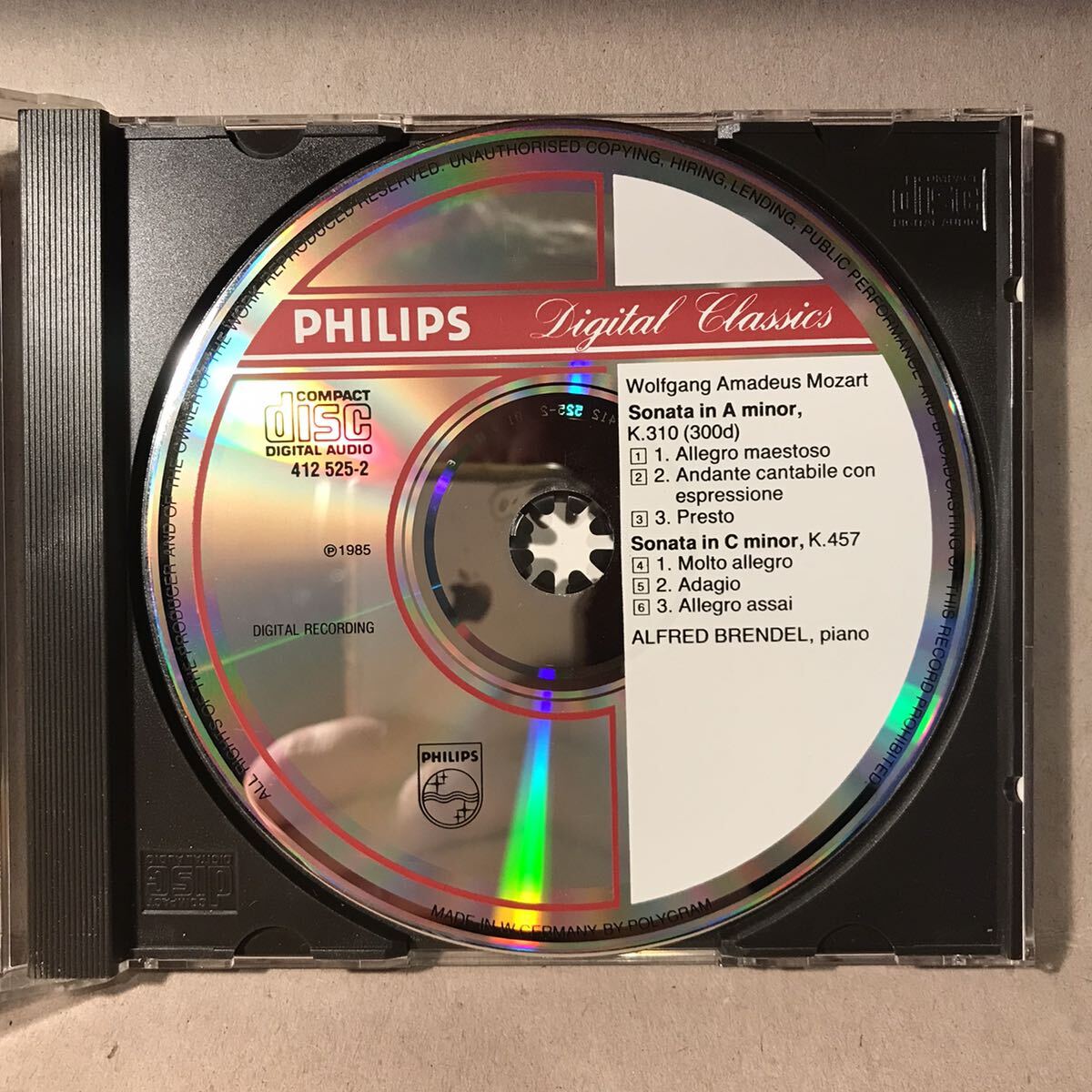 【西独プレス 全面アルミ蒸着 CD】ブレンデル／モーツァルト：ピアノ ソナタ 第8番 第14番／Philips 412 525-2／1985年_画像3