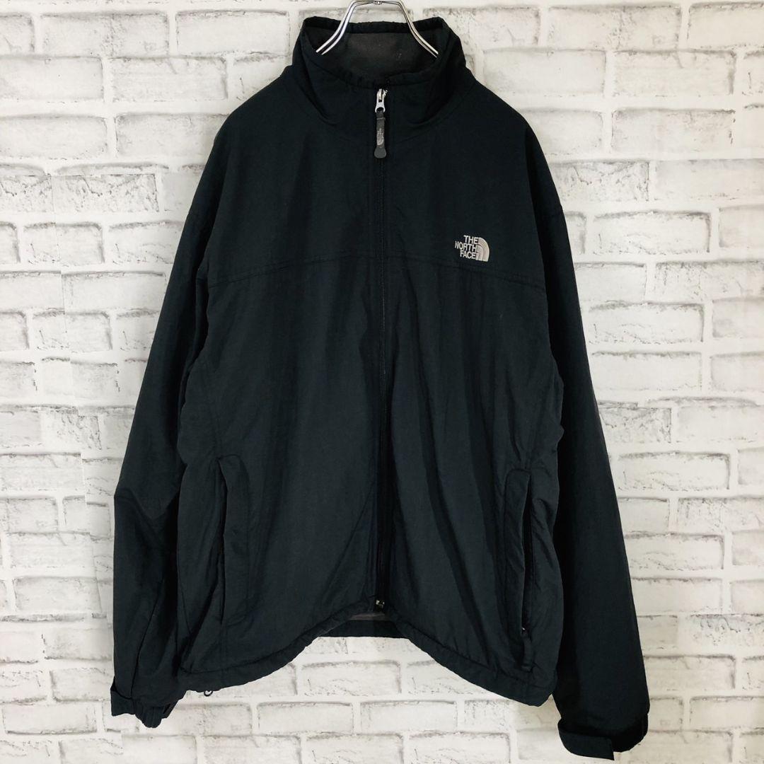 ノースフェイス THE NORTH FACE ナイロンジャケット ジップジャケット ブラック L フリース裏地 黒 アウトドア アウター メンズの画像1